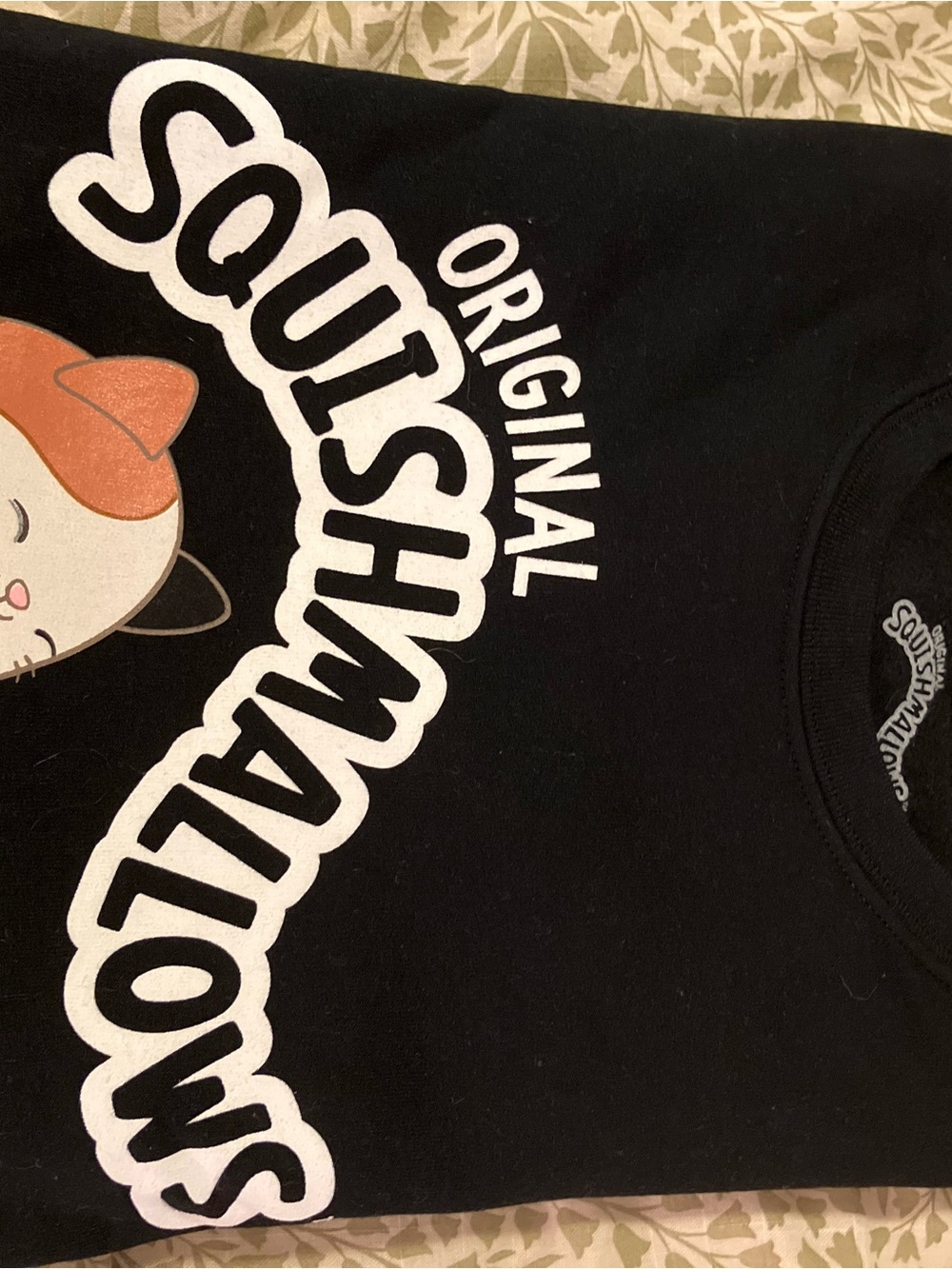 Squishmallows Black Tee with White Logo Print